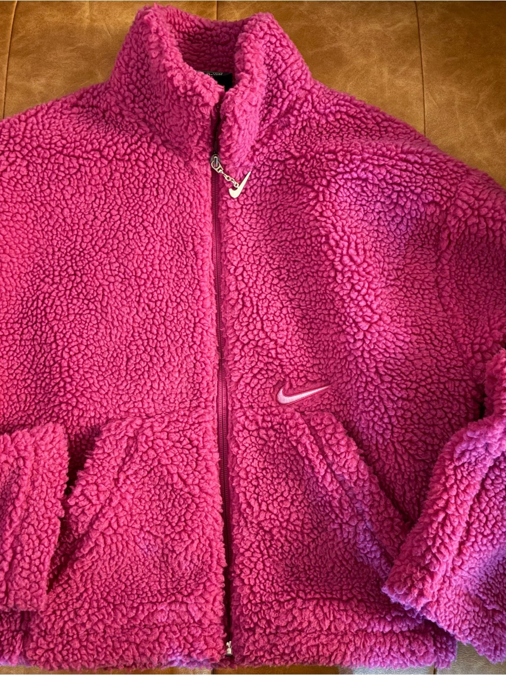 Nike Magenta Sherpa Full-Zip Jacket with White Swoosh